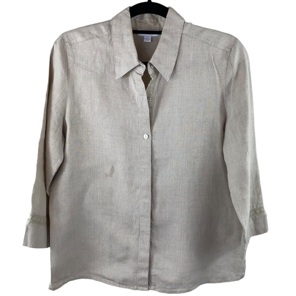 Charter Club Women’s‎ 100% Linen Full Button Front Neutral Beige Blouse Top 12P - Picture 1 of 7